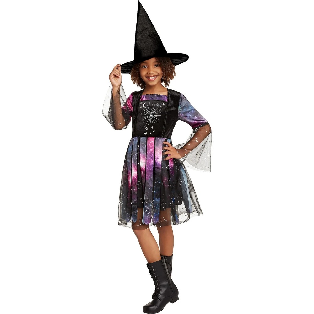 Fancy Moon Stars Sky Witch‎ Costume GIRLS Size M (8-10) Halloween Dress & Hat